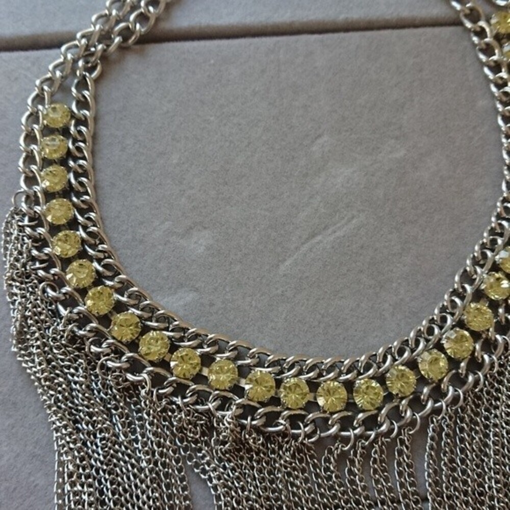 Yellow Rhinestone & Chains Statement Choker Neckl… - image 3